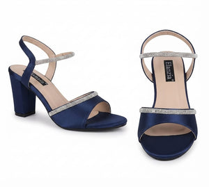 Rhinestone Open Toe Block Heel Slingback Sandal