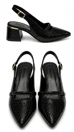 Pointed Toe Slingback Flat with Metallic Trim