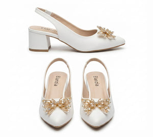 Embellished Pointed Toe Slingback Block Heel