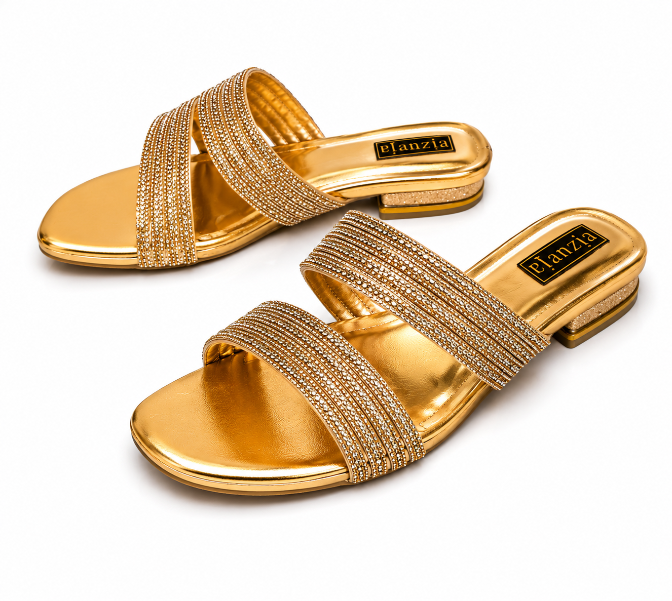 Rose Gold Crystal Double Strap Slide Heel
