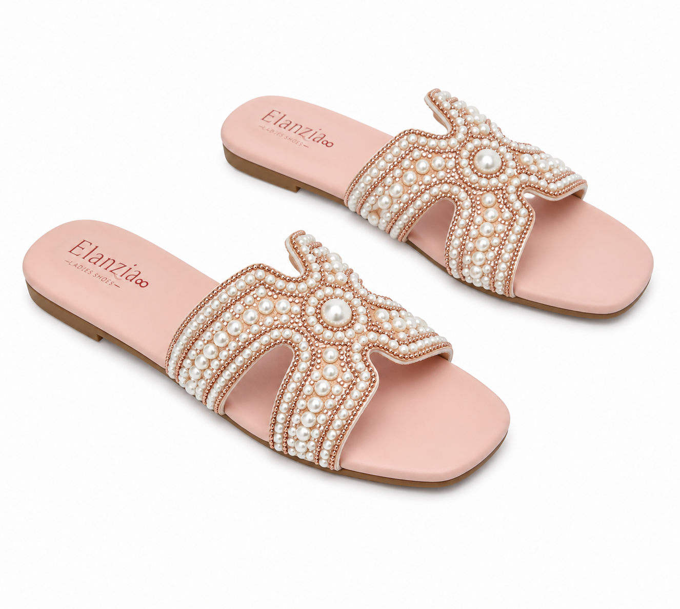 Nude Pink with White Pearls