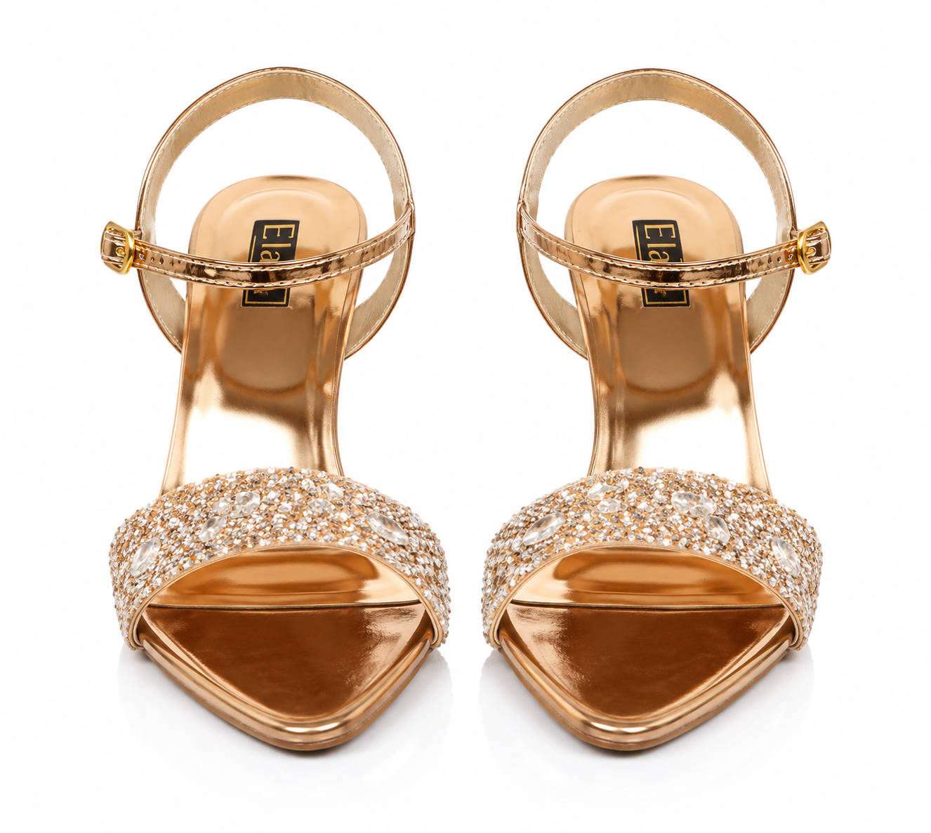 Glitter Front Ankle Strap Heel – Rose Gold & Champagne