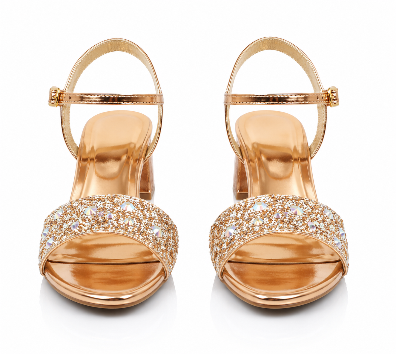 Glitter Front Ankle Strap Heel Rose Gold & Champagne