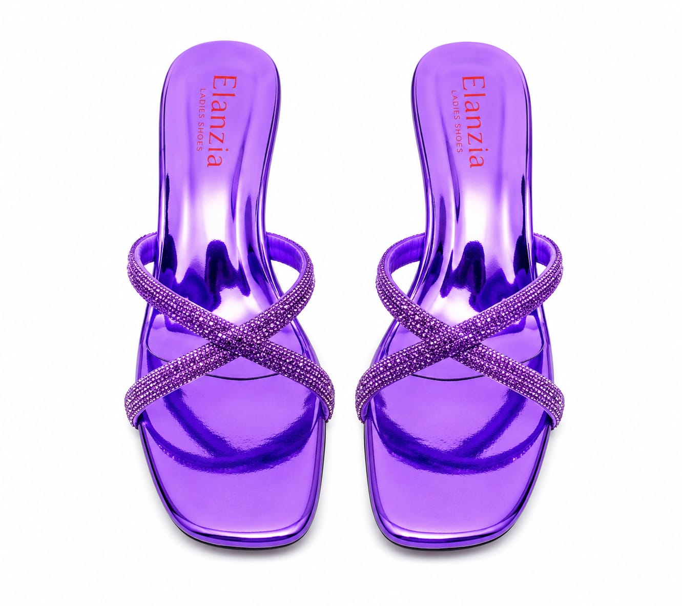Purple Shimmer Double Strap Sculpted Heel