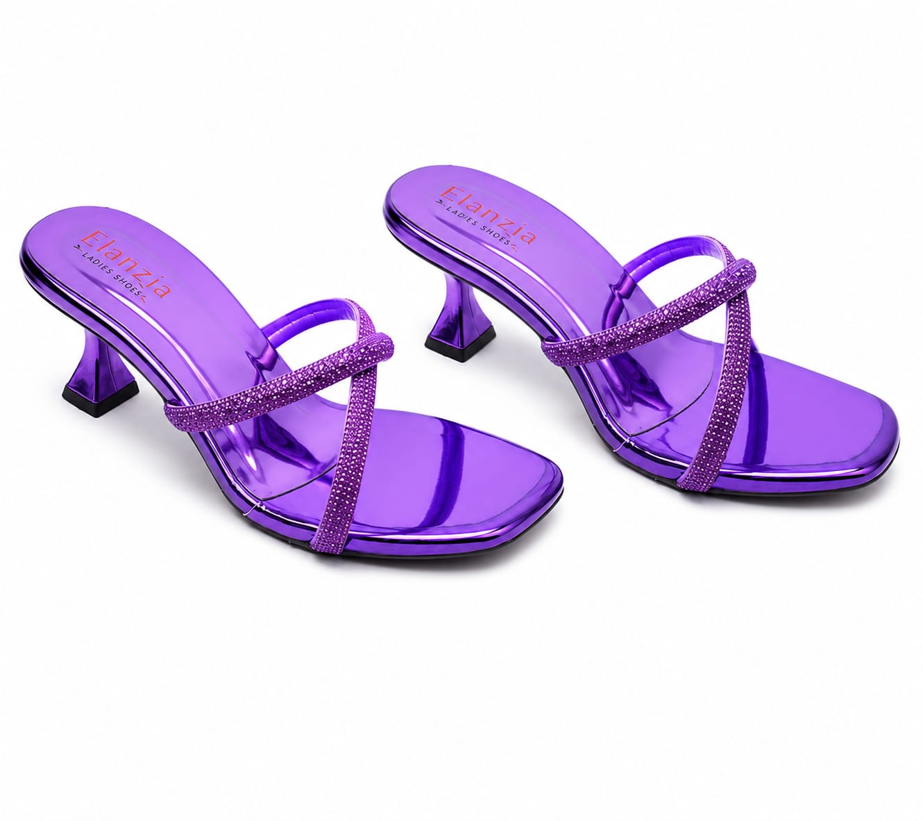 Purple Shimmer Double Strap Sculpted Heel