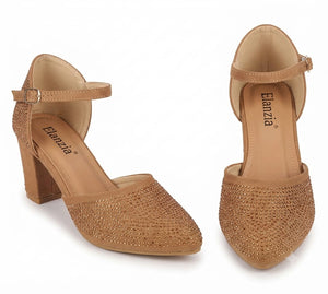 Embellished Pointed Toe Slingback Block Heel