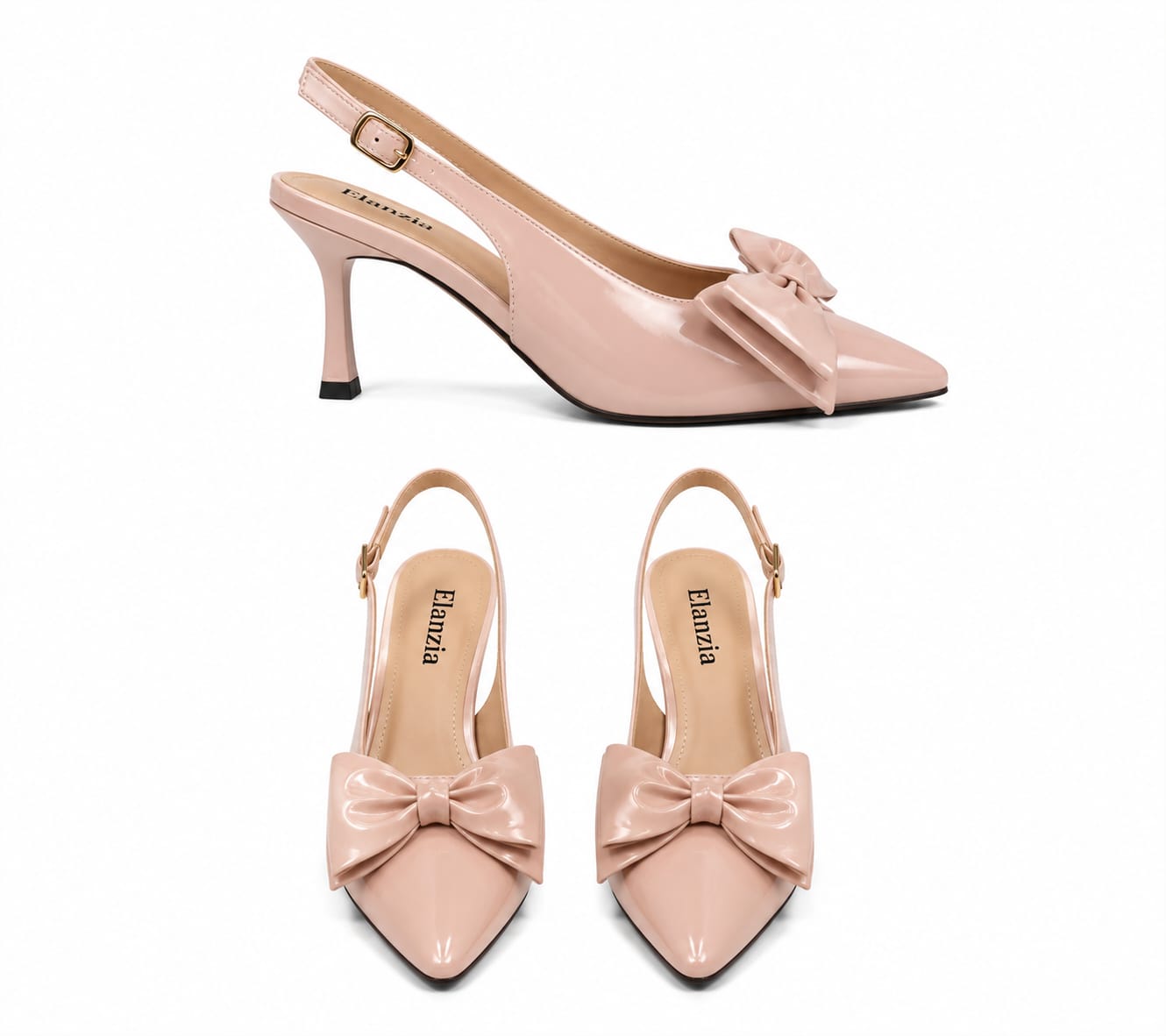 Patent Pointed Toe Slingback Kitten Heel