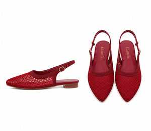 Beaded Mesh Burgundy Pointed Toe Slingback