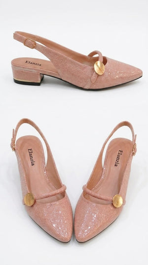 Pointed Toe Slingback Flat with Metallic Trim