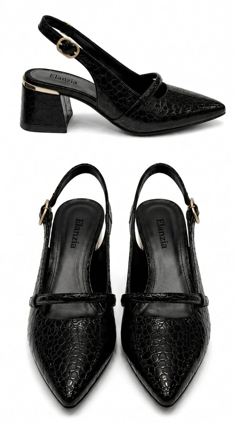 Pointed Toe Slingback Flat with Metallic Trim