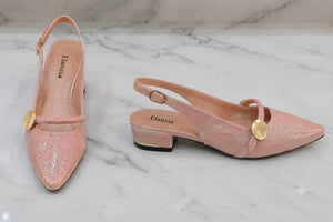 Pointed Toe Slingback Flat with Metallic Trim