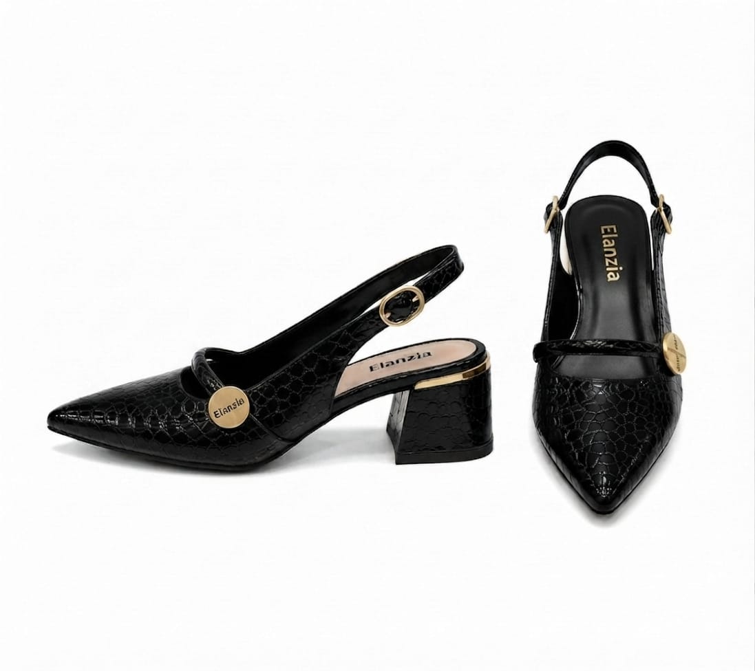 Pointed Toe Slingback Flat with Metallic Trim