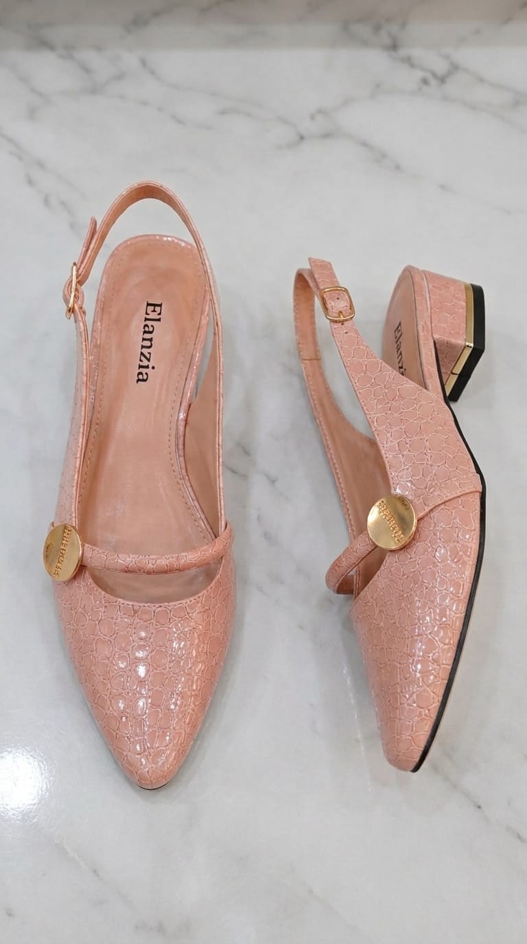 Pointed Toe Slingback Flat with Metallic Trim
