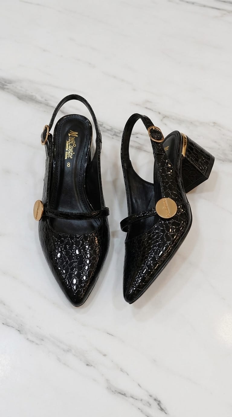 Pointed Toe Slingback Flat with Metallic Trim
