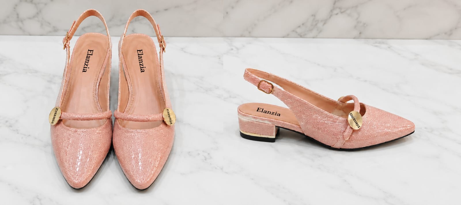 Pointed Toe Slingback Flat with Metallic Trim