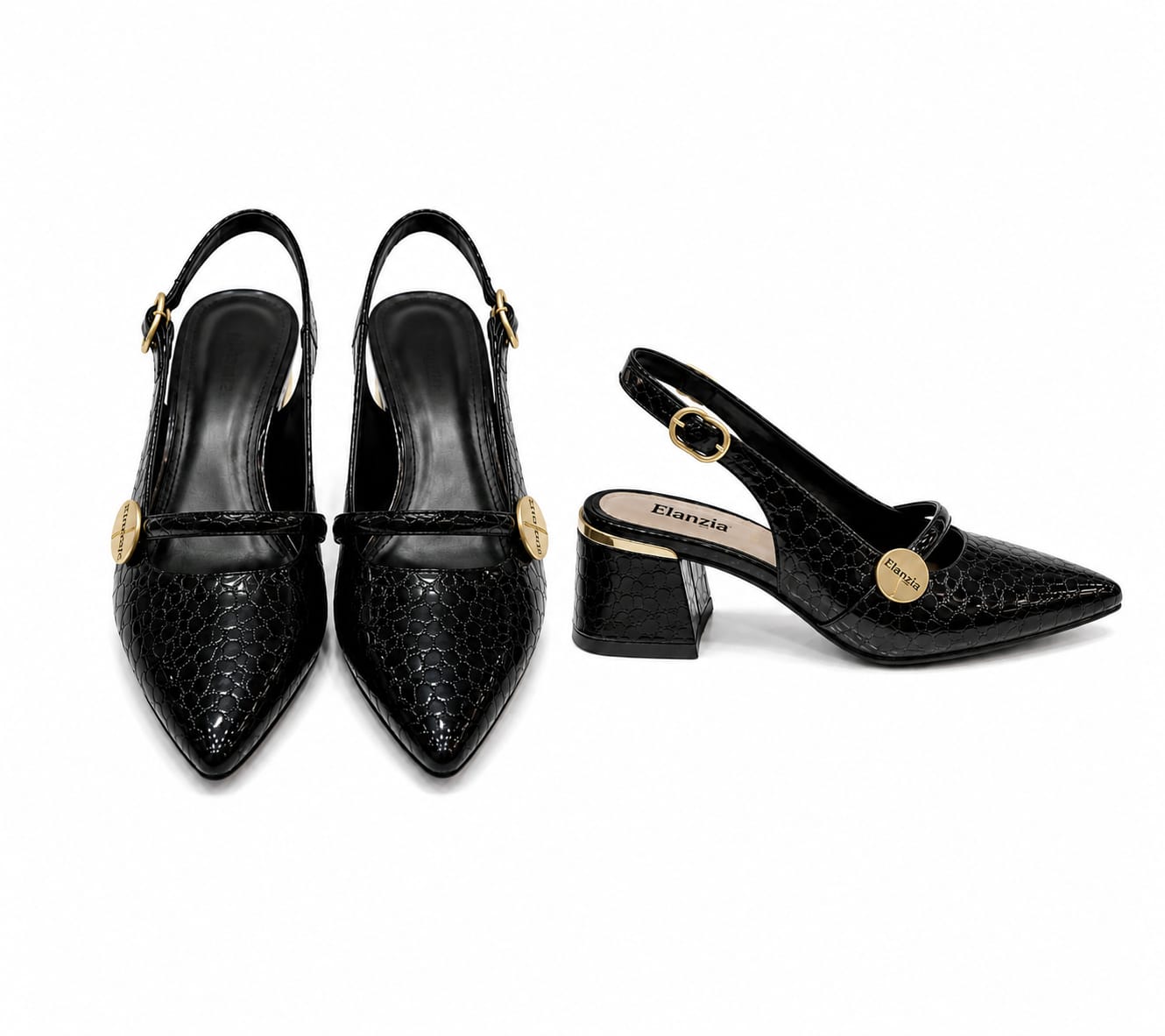 Pointed Toe Slingback Flat with Metallic Trim