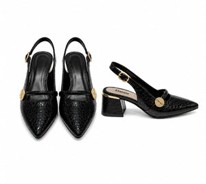 Pointed Toe Slingback Flat with Metallic Trim
