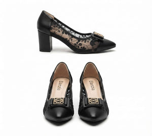 Sheer Mesh Pointed Toe Block Heel Pump