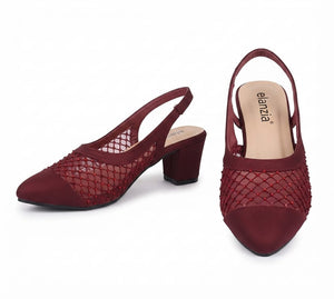 Beaded Mesh Burgundy Pointed Toe Slingback