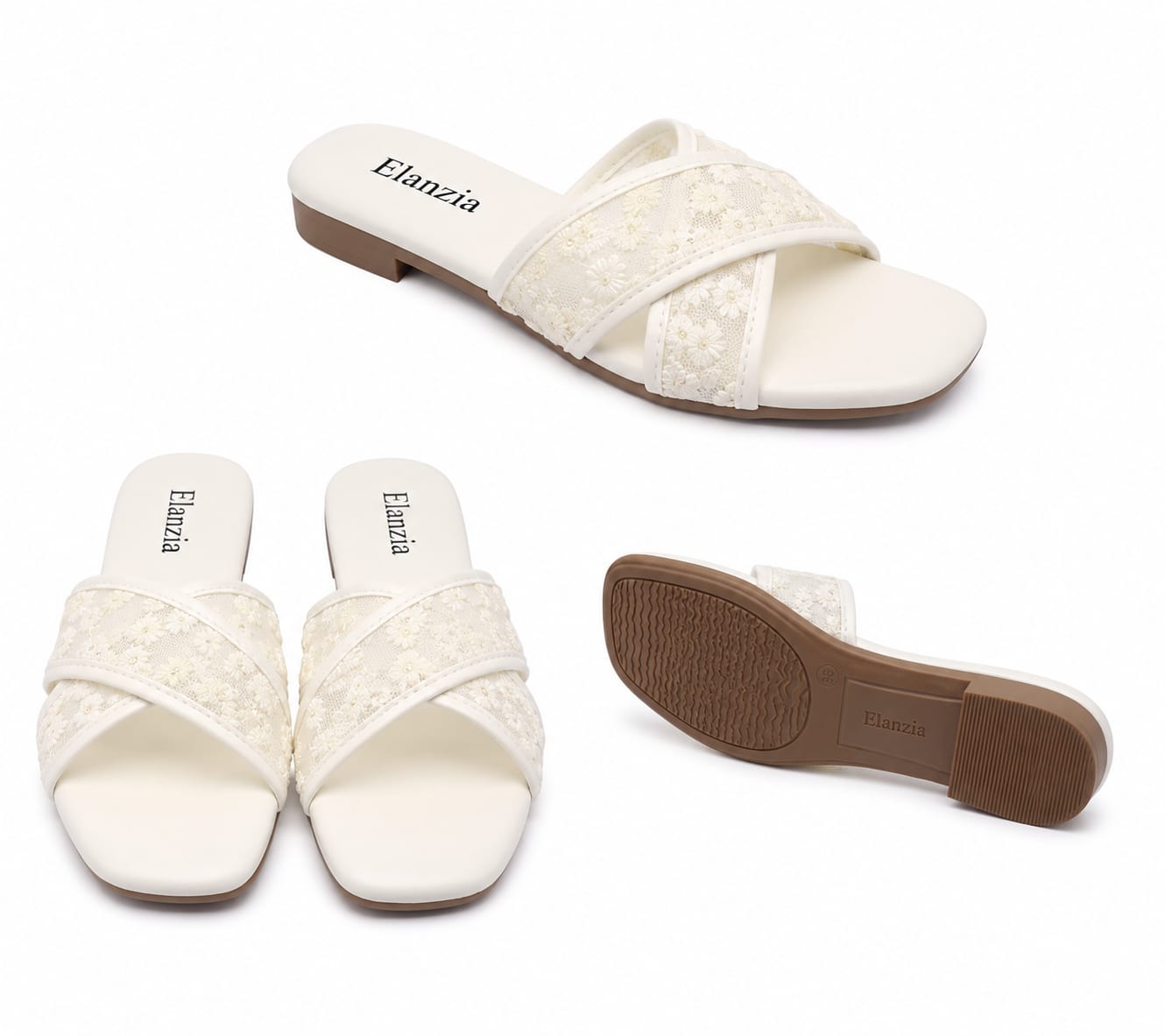 Floral Embroidered Mesh Crisscross Slide Sandal